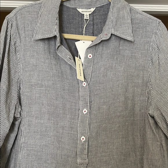 Casual Ticking Stripe Button-Up Dress - Picture 4 of 5